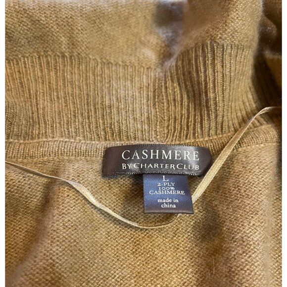 Charter Club Womens 100% cashmere Ruffle Cardigan Sweater L Tan open front soft - Picture 5 of 11